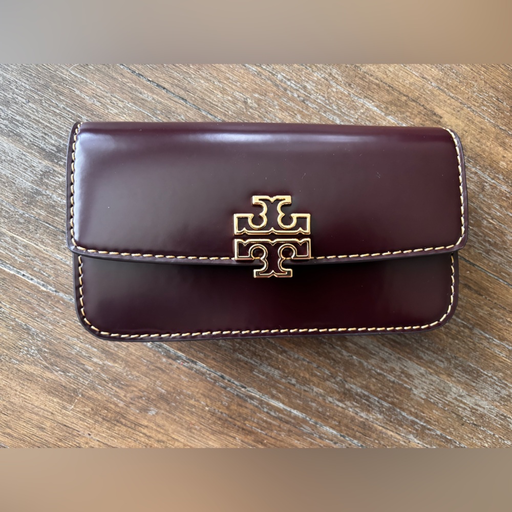 Tory Burch Tempranillo Leather Small Continental Wallet with Gold Logo